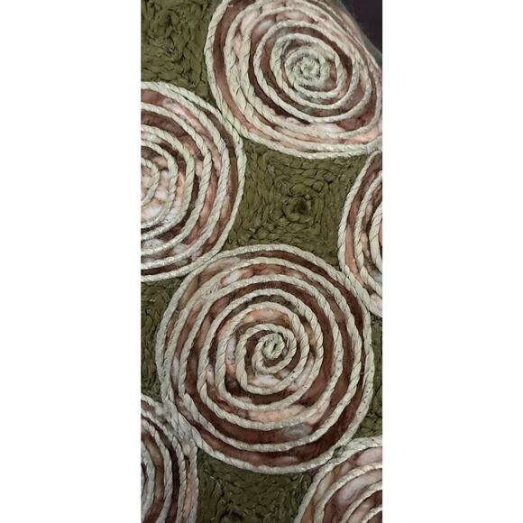 Pier One Retro Green Circles Embroidered 19” X 12” Throw Pillows Solid Back - Picture 2 of 7